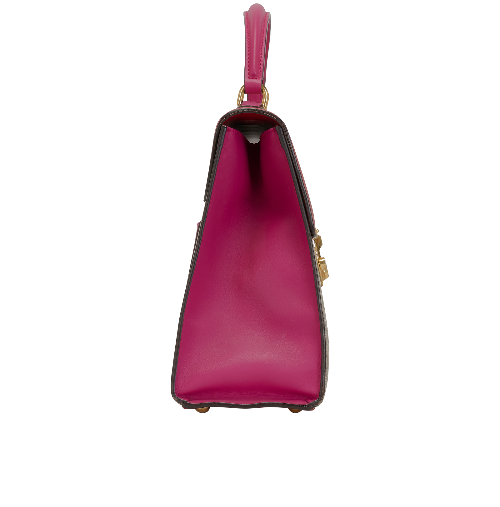 Padlock Top Handle, &pound;1,100, Handbags, Beige/Red, Canvas/Leather, Side view